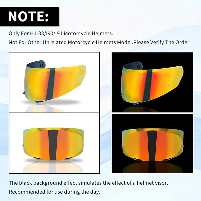 VCOROS I90 Helmet Shield Replacement, I90 Helmet Visor Shield Compatible with HJ-33 I91 Motorcycle Helmet Accessories (Chrome Red)