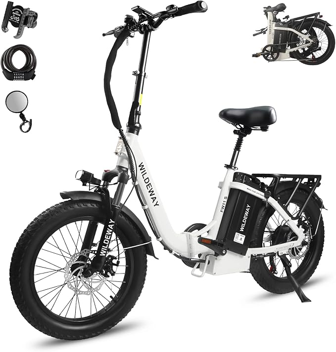 Wildeway Folding Electric Bike for Adults with 32Ah Battery Long Range 750W Motor 28MPH, 20"x 3.0"Fat Tire Foldable EBike, Urban City Commuter Men Women Bicycle 7 Speed Gear