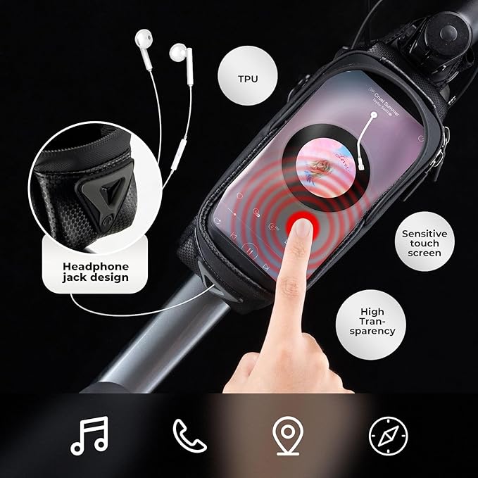 ROCKBROS Bike Phone Mount Racks & Bag, EVA Waterproof Bike Phone Holder Top Tube Front Frame Bag Bicycle Accessories Pouch for Phones Under 6.3” (Black-1.3L)