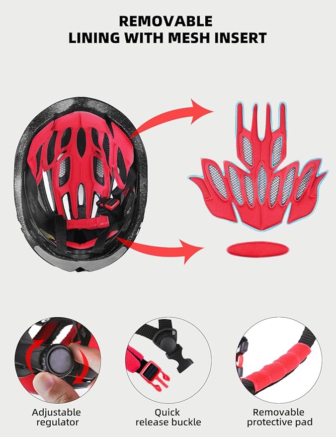 Shinmax Bike Helmet with USB Rechargeable Light & Detachable Magnetic Goggles UV Protective, Bicycle Helmet Men Women Mountain Road Adjustable Adult Cycling Helmet (WT-049)