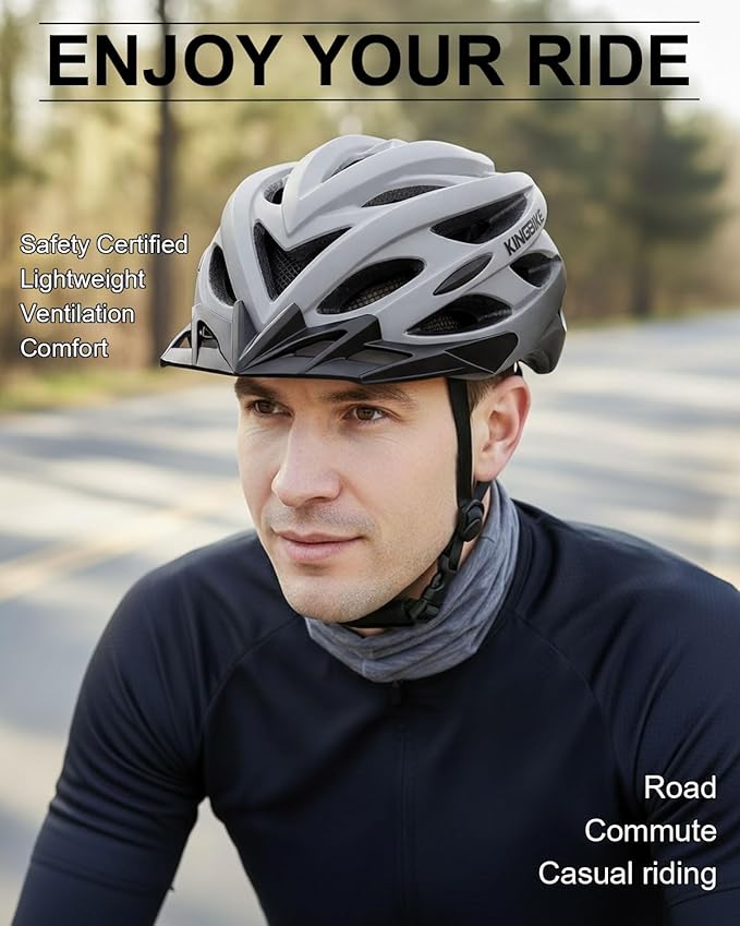 KINGBIKE Bike Helmet for Adult Men Women Youth Road Commute Mountain Cycling Helmets with USB Rechargeable Light Replaceable Padding and Visors Lightweight 20.4-23.6in