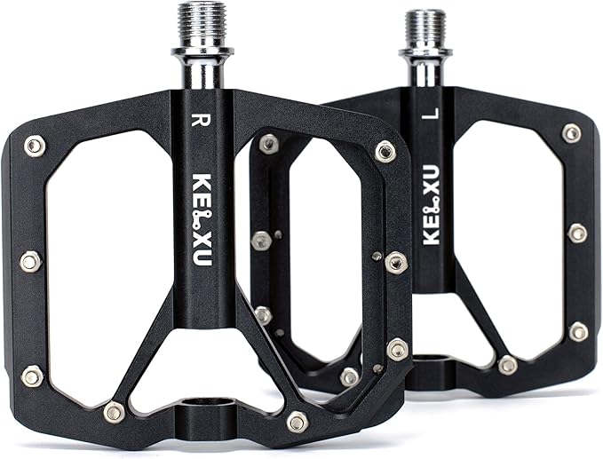 Mountain Bike Pedals 9/16", 3 Sealed Bearings Non-Slip Bicycle Pedals Aluminum CNC Machined Wide Flat Pedals for Road Bike MTB