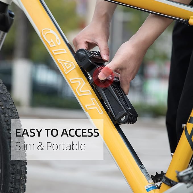ROCKBROS Folding Bike Lock with Mount - Heavy Duty Anti Theft 4-Digit Foldable Lock