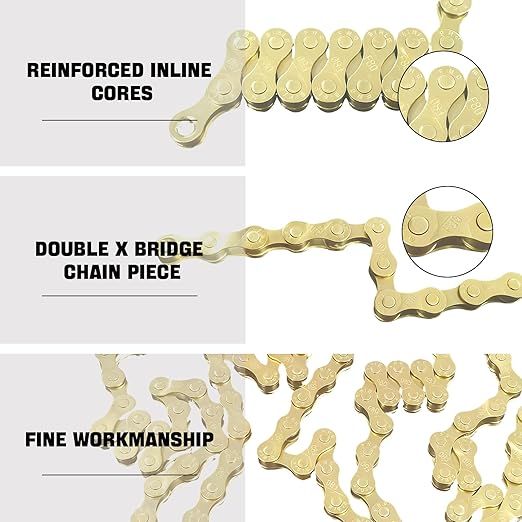 6/7/8/9/10/11/12 Speed Bike Chain – High-Strength, Durable & Smooth-Shifting for Road/Mountain Bikes (Gold-6/7/8-Speed)