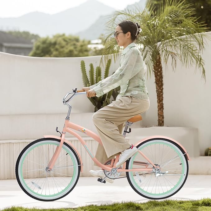 ACEGER Girls Beach Cruiser Bike for Kids 5-13 Years Old, 16" 18" 20" 24" Single Speed Kids Bicycle Included Coaster Brake, Front and Rear Reflectors, 24" 7 Speeds with Dual Brakes