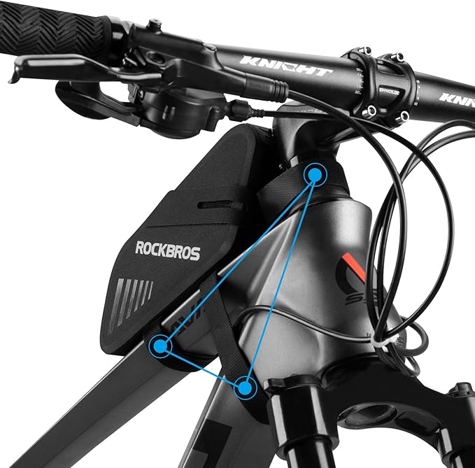 ROCKBROS Bike Seat Bag, Waterproof 0.6L Bike Seat Bag Frame Bag, Lightweight Bike Saddele Bag Top Tube Bag, Bike Accessories for Mountain MTB Road Foldable Bikes