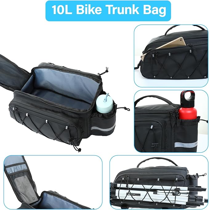 MOSISO Bike Rack Bag,10L Bike Trunk Handbag Waterproof Bicycle Rear Seat Saddle Pouch with 2 Side Pockets, Cycling Storage Luggage Pouch with Rain Cover&Shoulder Strap for MTB Bicycle E-Bike, Black