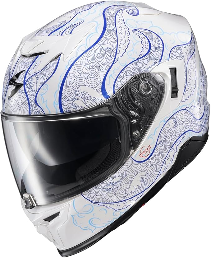 ScorpionEXO T520 Full Face Touring Motorcycle Helmet with Bluetooth Ready Speaker Pockets DOT ECE Approved Nama-Shimi (White/Blue - 2X-Large)
