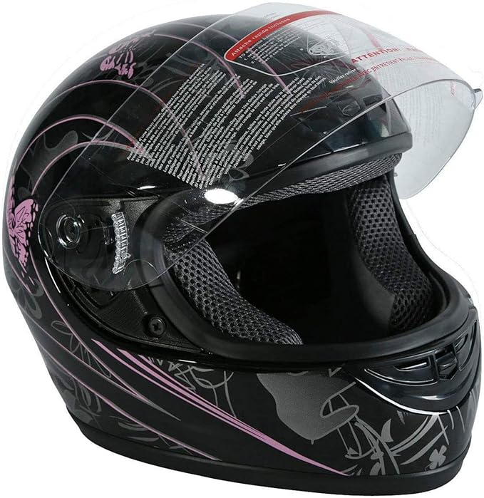 TCT-MOTORPARTS DOT Adult Helmet Pink & Black Butterfly Full Face Street Sport Motocross Helmet (X-Large)