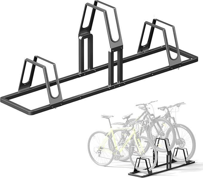 Heavy-Duty 3 Bike Storage Rack with Elevated Parking Space Design – 6KG Floor-Mounted Bicycle Stand, Indoor/Outdoor Universal Rack Compatible with Mountain Bikes & Road Bikes