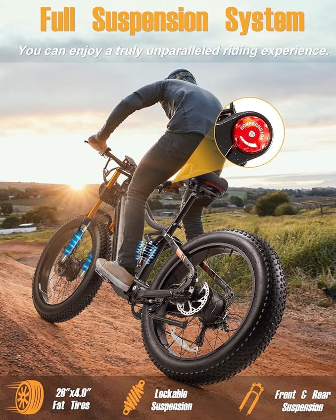 2026 Upgraded Dual Motors AWD Electric Bike for Adults 5000w/3000W/1500W Motor Dirt Ebike 40MPH/30MPH 52V/48V 30Ah/20Ah Battery Up to 90 Miles Long Range 26" Fat Tire Bicycle for Commute Mountains