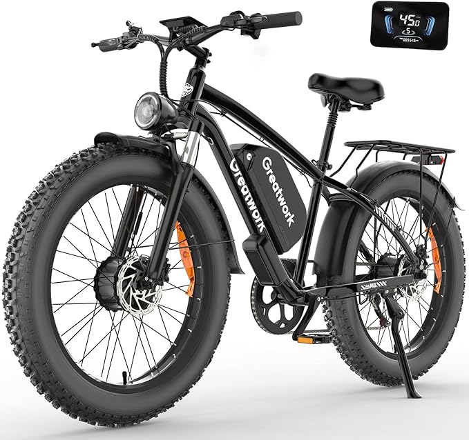 GREATWORK 52V 5000W Peak Dual Motor Electric Bike for Adults, 1300Wh Battery, Up to 45MPH & 100 Miles Range, 26" x 4.0 Fat Tire Electric Dirt Bike with Suspension, Mountain E-Bike for Men Women