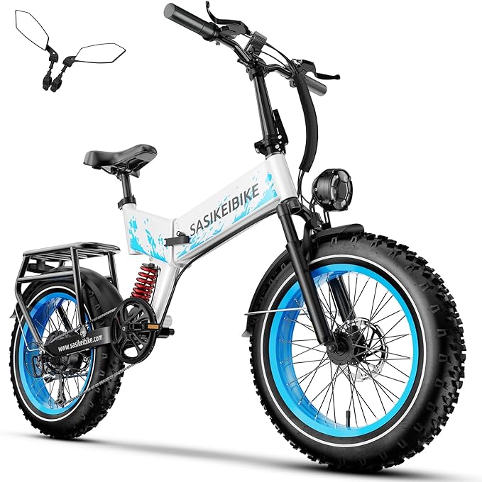 1500W Folding Electric Bike for Adults, 52V 20AH Large Removable Battery E Bike, 30+MPH, 80 Miles Max Range, 20" x4.0 Fat Tire Ebike, Dual Suspension Commute Electric Mountain Bicycle