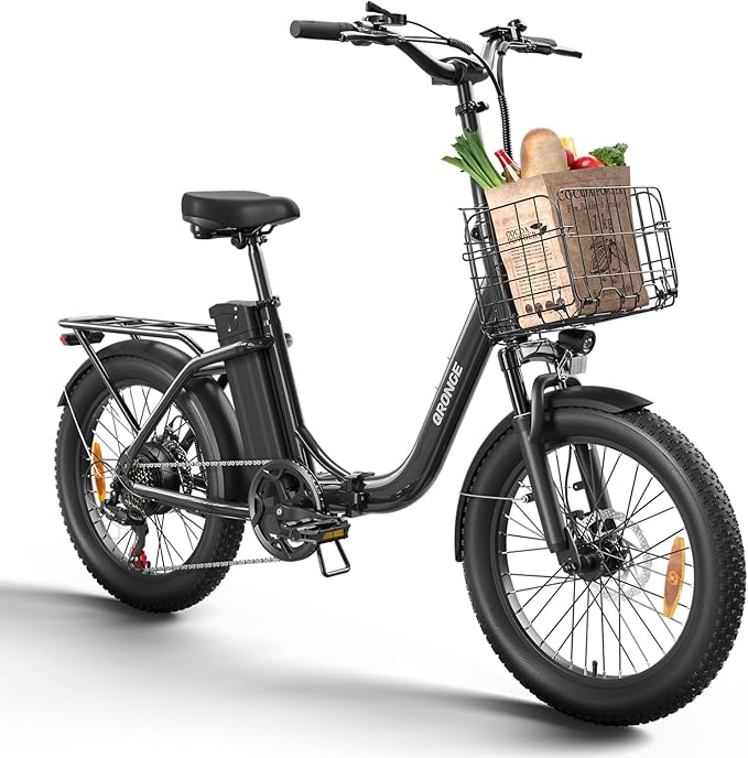 Electric Bike, 1000W Peak Folding Electric Bike, 486Wh 70 Miles Range Ebike, 20" Step-Thru Bicycle with Front Basket, Waterproof Removable Battery, 7 Speed, 25 MPH Max