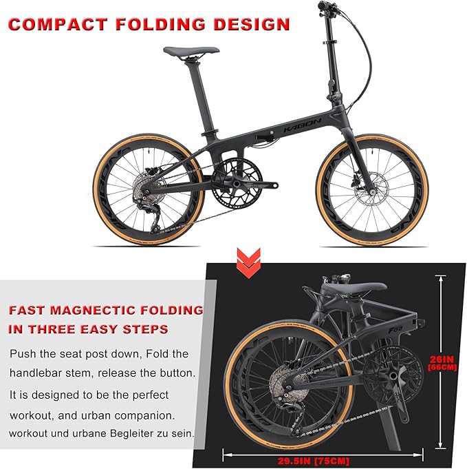 KABON Full Carbon Folding Bike, Lightweight 20 Inch Carbon Fiber Frame Foldable Bike with 11 Speed Hydraulic Disc Brake Bicycle with Carbon Wheelset
