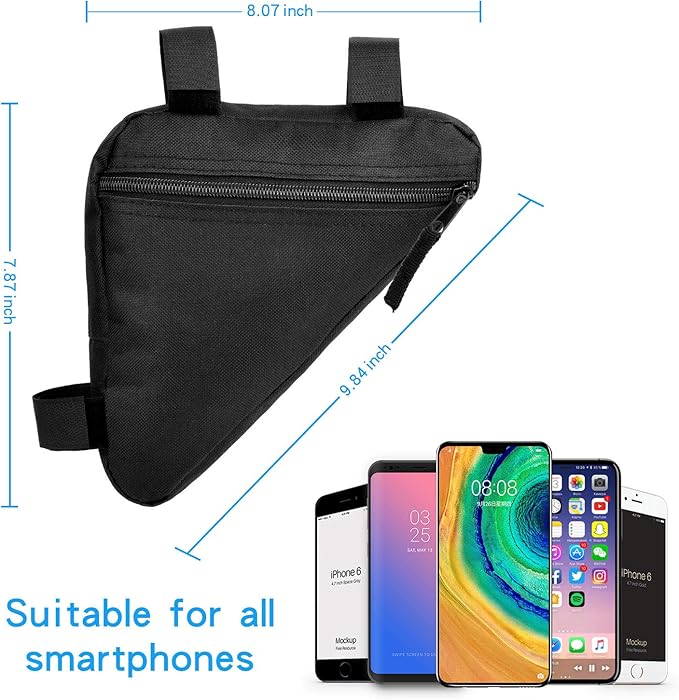 Bike Triangle Frame Bag - Bicycle Cycling Handlebar Front Pouch Saddle Storage Bag for Road and Mountain Bikes (Black)