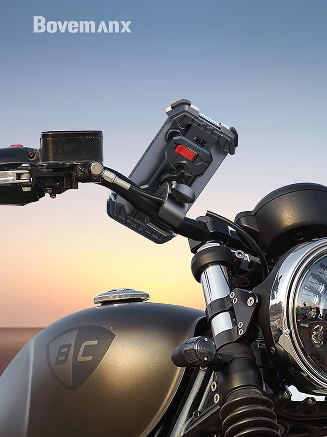 Motorcycle Phone Mount Holder, [Ultra-Stable][7 inch Phone Friendly] Bike Holder Handlebar Cell Clamp Harley Accessories for iPhone 16 15 14, 4-7" Smartphones