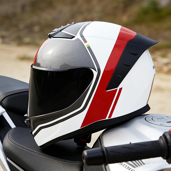 Full Face Motorcycle Helmet,Helmets for Adults Motorcycle, MG611 Motorbike Racing Street Bike Helmets with Black Visor for Men Women,DOT Approved (Glossy Red Gray Lines, XL)
