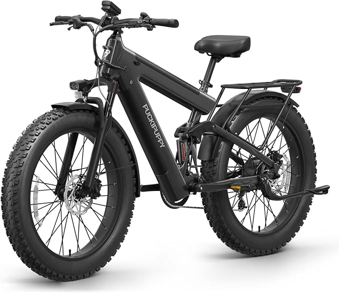 PUCKIPUPPY 1350W Electric Bike for Adults, 130 Miles Dual 48V 30Ah Long Range Ebike with Torque Sensor | 28MPH | 8-Speed | 26"x4" Fat Tires | Full Suspension | Long-Distance Travel (Bulldog Pro)