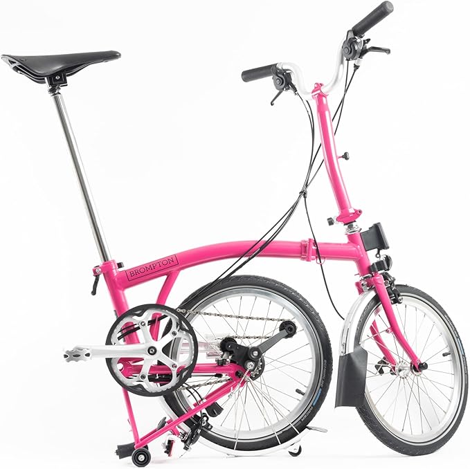 Brompton Folding Commuter Bike C Line 6-Speed (Mid Handlebar, Hot Pink) | Compact, Lightweight Urban Bike for Adults