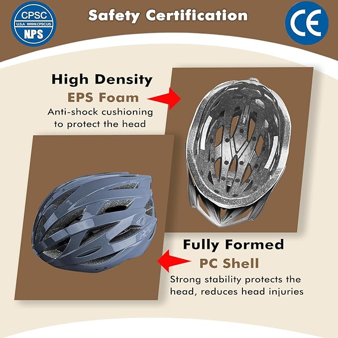 Road Bike Helmet Adult Men & Women, Adjustable Lightweight Design (22-24.5 Inches) - Vented, Removable Visor & Reflective White, for Day and Night Commuting & Sports | CPSC Certified