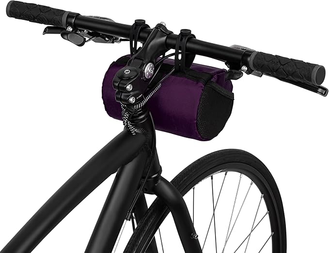 Handlebar Bike Bag – Water-Resistant Hard Shell with Quick-Access Zipper, Side Mesh Pockets, and Spacious Storage – Ideal for Cycling, Commuting, and Adventure Rides (Purple)