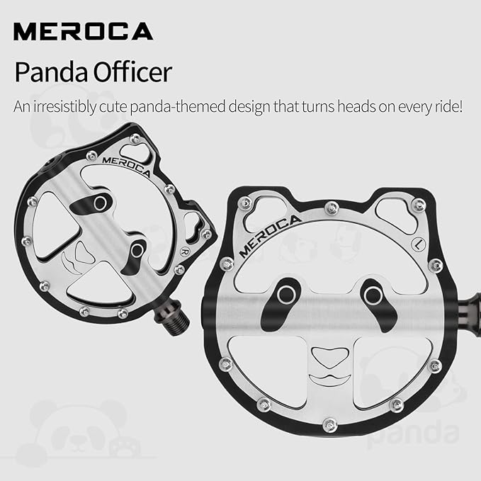 MEROCA Panda Bike Pedals (3 Bearing/DU+Bearing) - 355g CNC Mountain Pedals with Chromoly Spindle, Non-Slip Pins for MTB/Road Bicycle