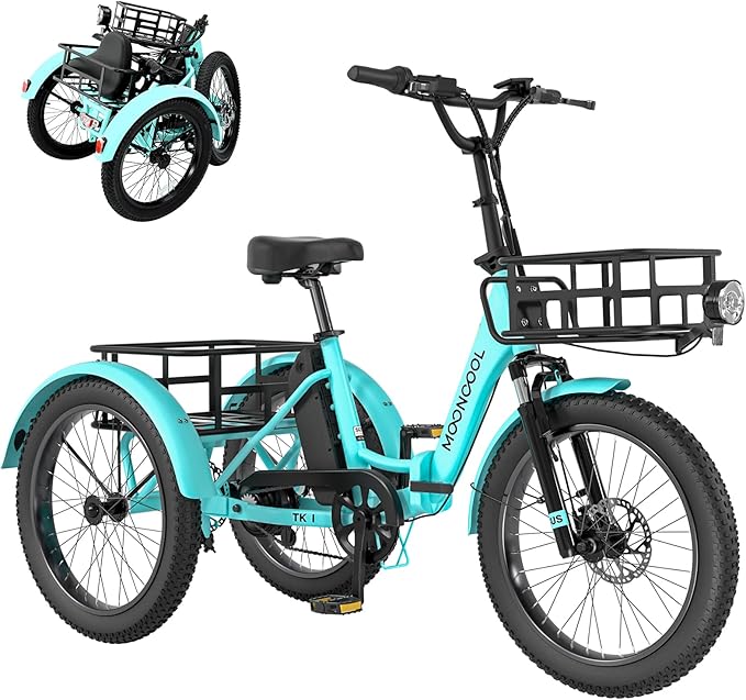 MOPHOTO Electric Tricycle for Adults, 20in 3 Wheels Folding Electric Bicycle Bikes, 48V 500W Electric Trike Ebike with Aluminum Frame, Removable Battery