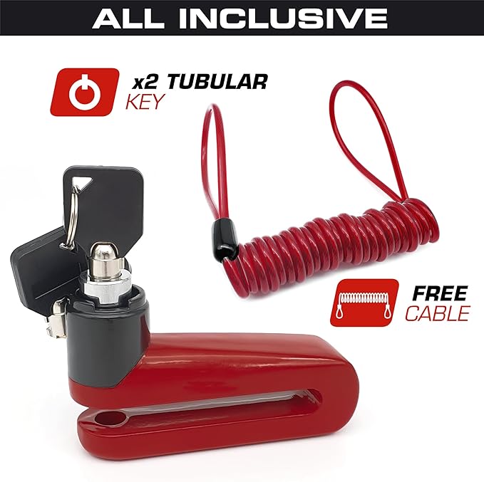 RADIKAL RK510R Motorcycle Disc Lock, ø10mm Safer, More Visible, More Deterrent, Compact Security, Effective and Deterrent Universal Anti Theft Wheel Brake Disk Lock for Motorbike Scooter Electric Bike