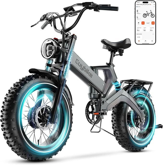 2000W/3000W Peak Motor Electric Bike for Adults, 48V/52V 25AH/30AH Battery Full Suspension Foldable Ebike, 20"x4.0" Fat Tires 35MPH Dirt Bike, 100/120 Miles Hydraulic Brake Magnesium Alloy Motorcycle
