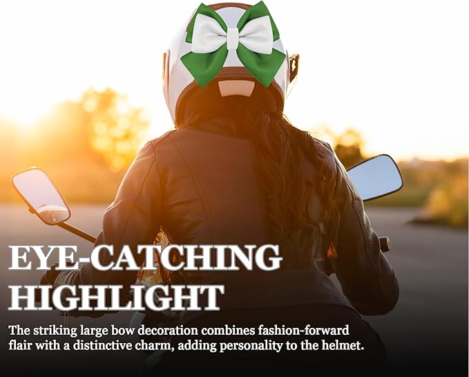 Bow Helmet Accessory, 8.07"x11.22" Stylish Motorcycle Helmet Bow Decoration for Women, Removable Cute Fashion Ribbon Bows Ornament for Motorcycle Scooter E-Bike Helmets (Green+White)
