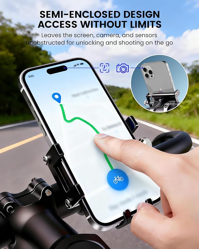 Ravemen Bike Phone Holder, 6066 Aluminum Motorcycle Phone Mount for 4-7'' Cell Phones with 4+1 Anti-Vibration Pads, Bicycle Scooter Phone Clamp Fit 20-35mm Handlebars