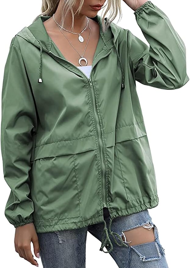 Women's Waterproof Raincoat Lightweight Rain Jacket Hooded Windbreaker with Pockets for Outdoor