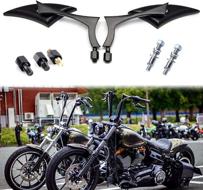 Black Universal Motorcycle Rearview Side Mirrors Compatible with Honda Kawasaki Suzuki Harley Bolt (Black-Harley)