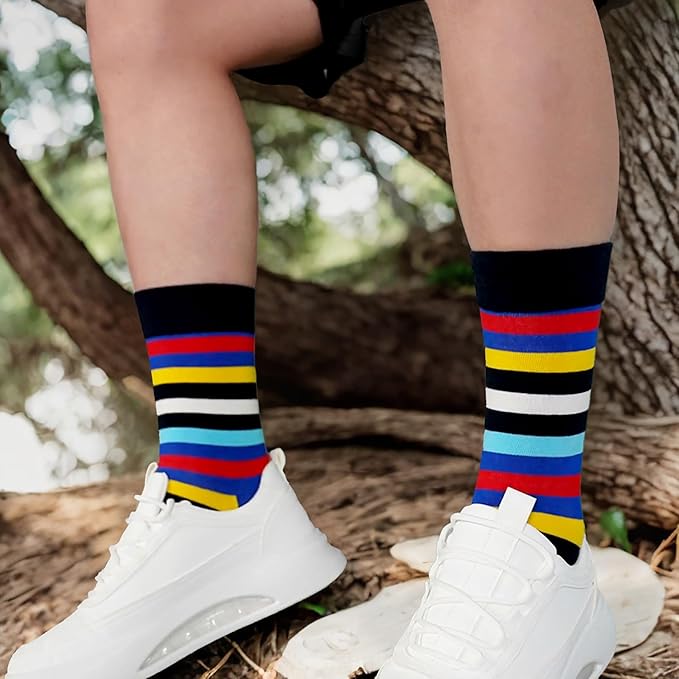 WeciBor Men's Dress Funny Crazy Colorful Novelty Combed Cotton Crew Socks 12 Pack - Size 7-10/10-13/13-15