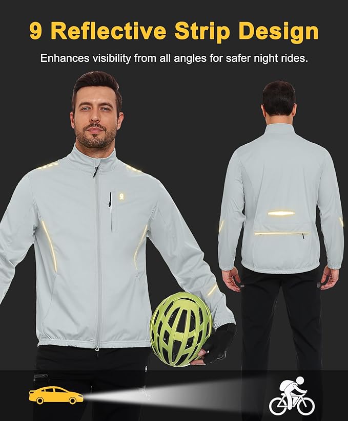 Little Donkey Andy Men's Cycling Jackets Reflective Packable Running Jacket Windproof Water-Resistant for Hiking Biking