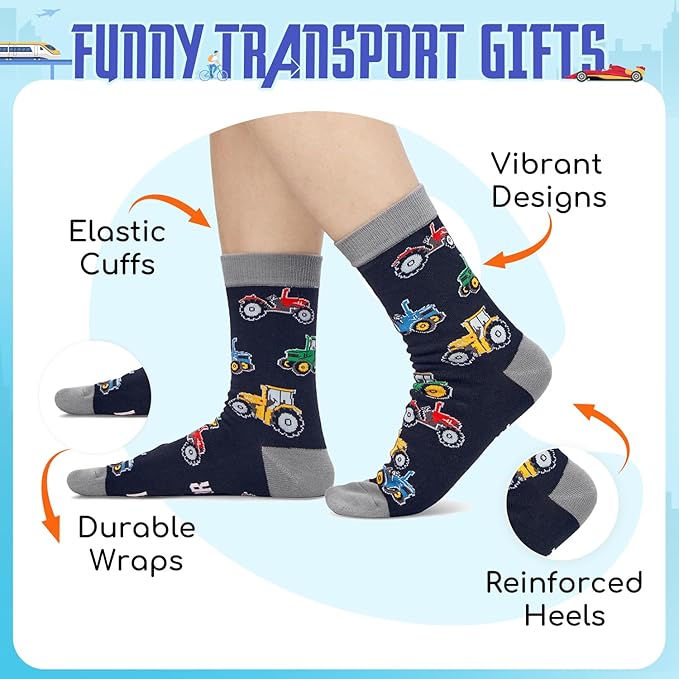 Zmart Funny Transportation Gifts - Race Car Train Motorcycle Tractor Bike Socks for Adult