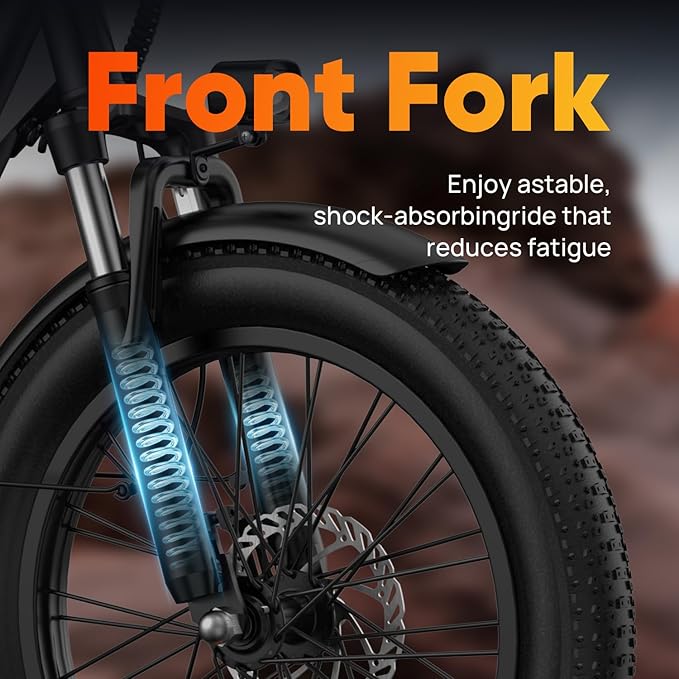 URLIFE 20"*3.0 Fat Tire Electric Bike for Adults, 28MPH 48V, 80-Mile, 7-Speed & Suspension, Adjustable Seat for Adults and Teens, UL 2849