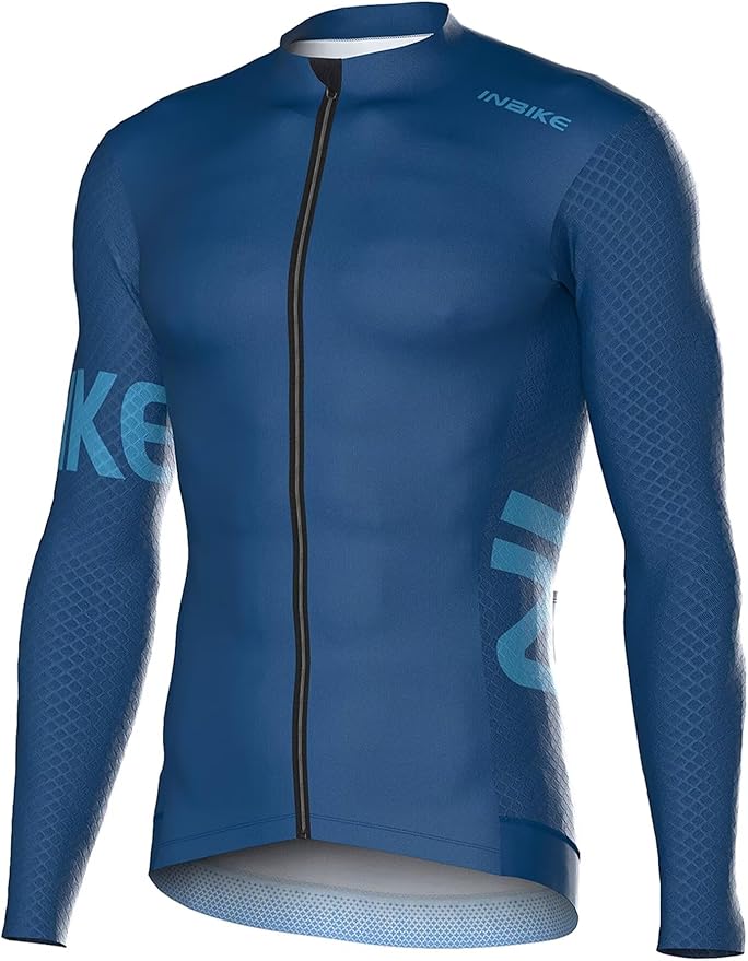INBIKE Cycling Jersey Men, Long Sleeves Quick Dry Bike Shorts with Pockets, Moisture Wicking Bicycle Tops for Road Biking MTB