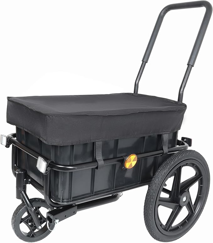 Lightweight Bicycle Trailer, Foldable Bike Cargo Trailer with Universal Hitch, Portable Bicycle Trailers with Removable Box and Waterproof Cover, for Camping, Groceries, 88 LBS Load Capacity
