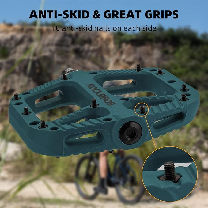 Rock BROS Mountain Bike Pedals Nylon Composite Bearing 9/16" MTB Bicycle Pedals with Wide Flat Platform