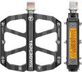 Mountain Bike Pedals with Reflectors, Aluminum Metal Bicycle Flat Pedals 9/16" - 3 Sealed Bearings, Non-Slip Wide Platform with Removable Pins for MTB, Road Bike, BMX, Ebike