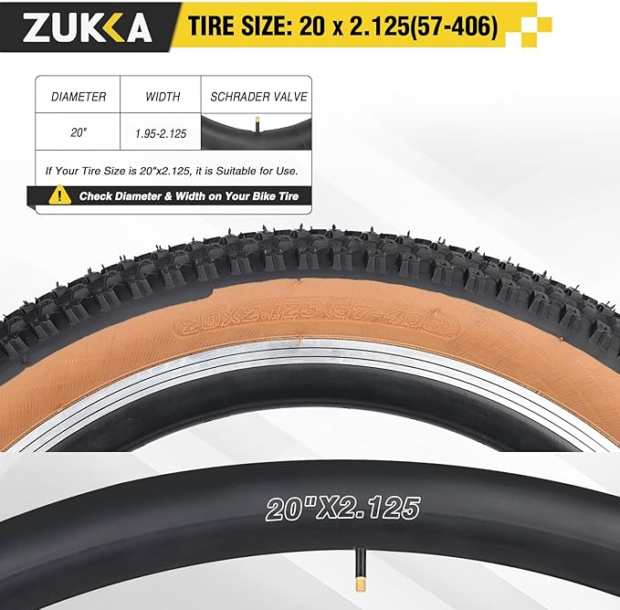 ZUKKA Bike Tire 20/24/26/27.5/29 x 2.125 Bike Tire 2 Pack Mountain Bike Tire Folding Replacement Tire for MTB Mountain Bike, Kids