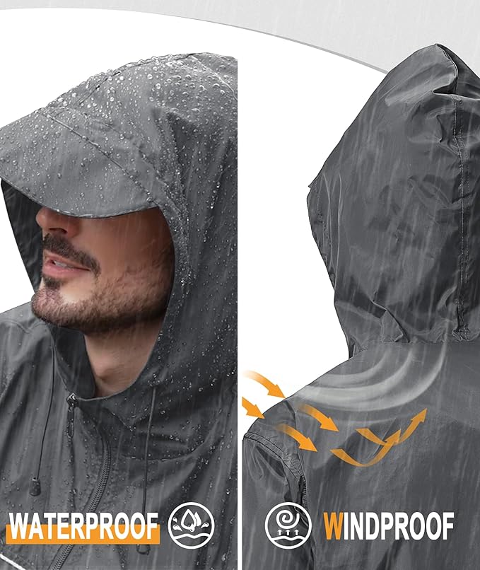 GEEK LIGHTING Rain Jacket Men Lightweight Waterproof Jackets Packable Windbreaker Hooded Raincoat for Golf Cycling Outdoor