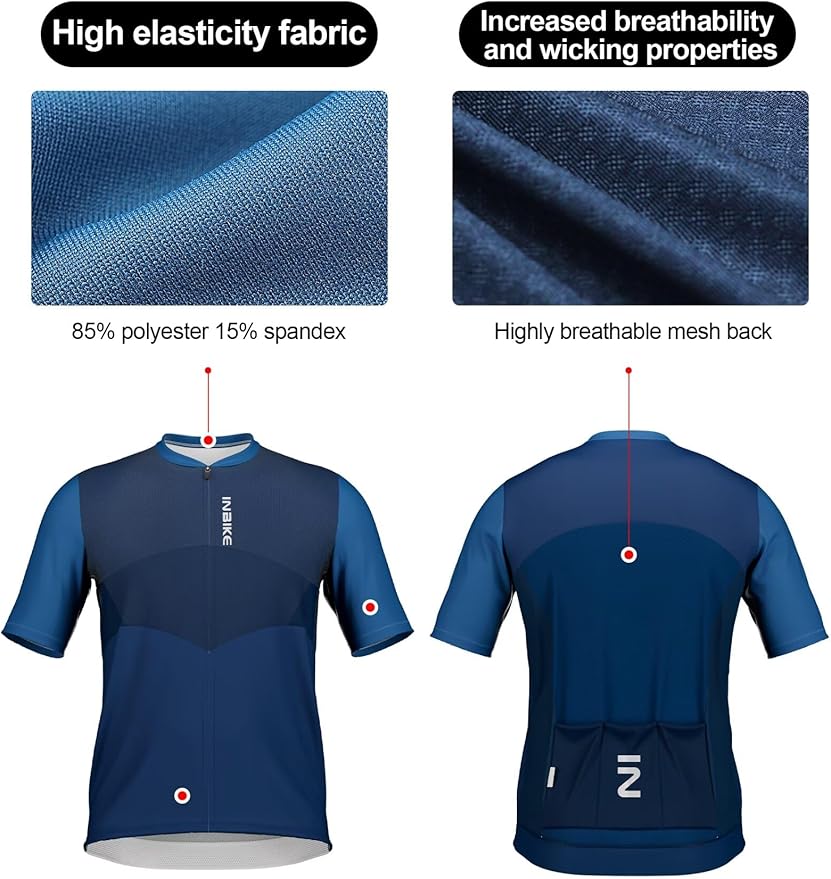 INBIKE Plus Size Cycling Jersey Men 3XL-5XL Bike Shirt for Big and Tall Short Long Sleeve Biking Clothing with Pockets