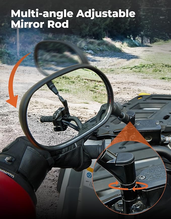 KEMIMOTO ATV Mirrors Multi-angle Adjustable 10MM Motorcycle Mirrors Side Rearview for 7/8" Handlebar Compatible with ATV Dirt Bike Scooter Snowmobile