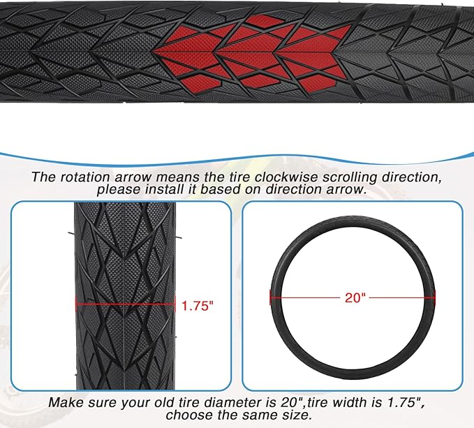 MEGHNA Bike Tire 20/24/26/27.5 inch Foldable Replacement Cruiser Bike Tire Mountain Bike Groove Anti-Slip with Tire Lever for Kids Hybrid Bike
