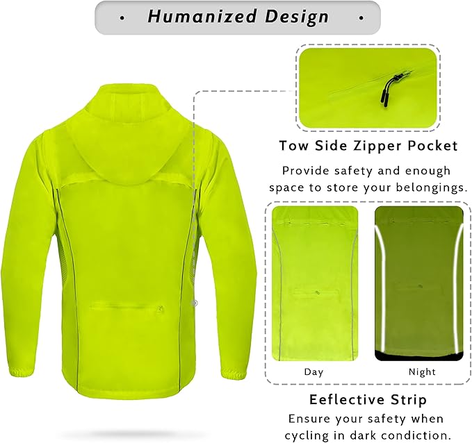 Men's Cycling Jacket Waterproof Windbreaker with Detachable Running Hiking Cycling Vest Packable Rain Coat