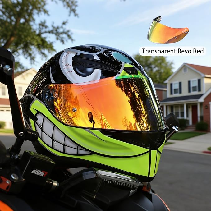 Motorcycle Helmet Visor for AGV K1 K1S K3SV K5 K5S, Anti-Scratch UV Protected Full Face Shield, High-Definition Tinted Mirror PC Lens, Day & Night Riding (Transparent Revo Red)