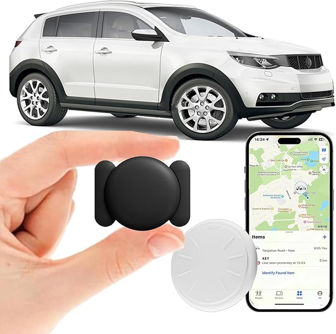 Hidden GPS Tracking Devices,Real Time GPS Tracker for Vehicles Work with Apple Find My(iOS Only),Car GPS Tracker with Magnetic Case,No Monthly Fee,No SIM Card Required (Black,1PCS)